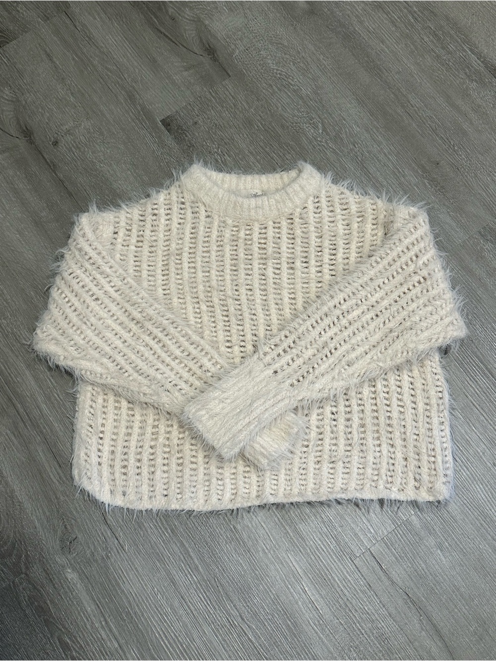 Universal Thread Cream Open-Knit Fuzzy Crewneck Sweater
